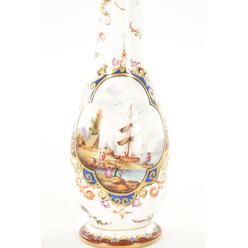 59 - A 19TH CENTURY MEISSEN PORCELAIN CABINET VASE the slender bulbous body painted with harbour scenes e... 