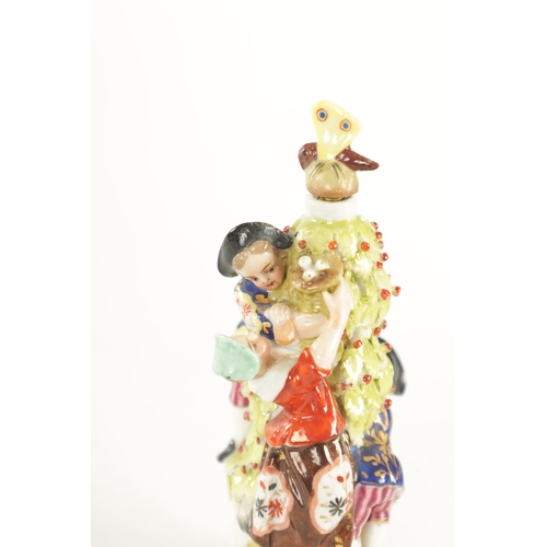 69 - A 19TH CENTURY MEISSEN STYLE PORCELAIN SCENT BOTTLE depicting child figures with dog climbing a tree... 