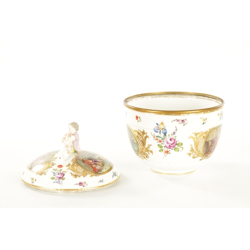 73 - A LATE 19TH CENTURY MEISSEN STYLE LARGE LIDDED TUREEN WITH GILT METAL RIM the moulded body and lid p... 