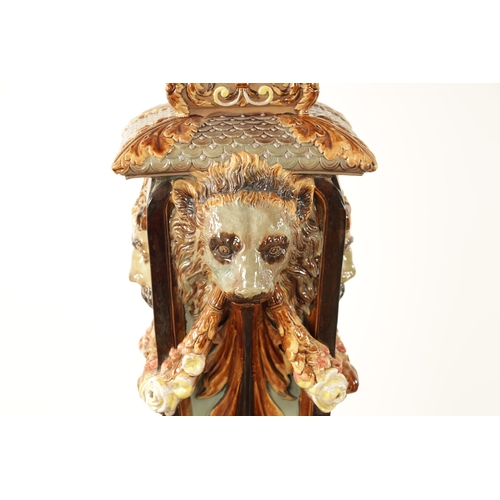 74 - A 19TH CENTURY CONTINENTAL MAJOLICA JARDINIERE ON STAND BY WILHELM SCHILLER & SONS, decorated with d... 