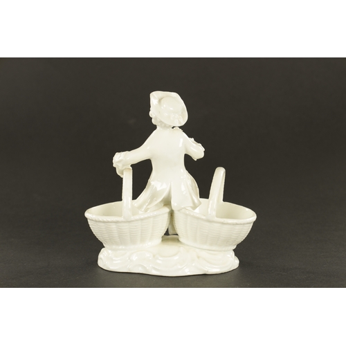 75 - A 19TH CENTURY MEISSEN BLANC DI CHINE FIGURAL DOUBLE CONDIMENT HOLDER the classical seated gentleman... 