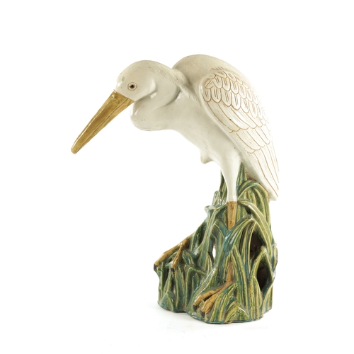 79 - A LARGE 19TH CENTURY MAJOLICA SCULPTURE OF A STORK (72cm high )