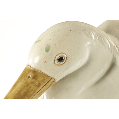 79 - A LARGE 19TH CENTURY MAJOLICA SCULPTURE OF A STORK (72cm high )