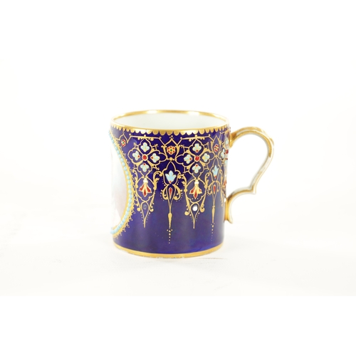 83 - A FINE 18TH CENTURY SEVRES GILT AND ROYAL BLUE GROUND PORTRAIT CUP AND SAUCER painted with a titled ... 