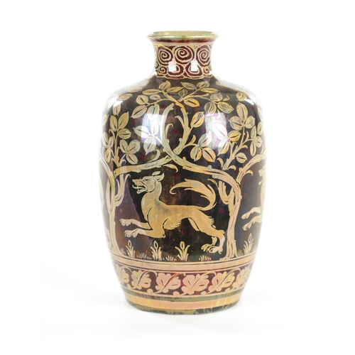 91 - AN EARLY 20TH CENTURY ROYAL LANCASTRIAN LUSTRE VASE BY RICHARD JOYCE of shouldered ovoid form with s... 