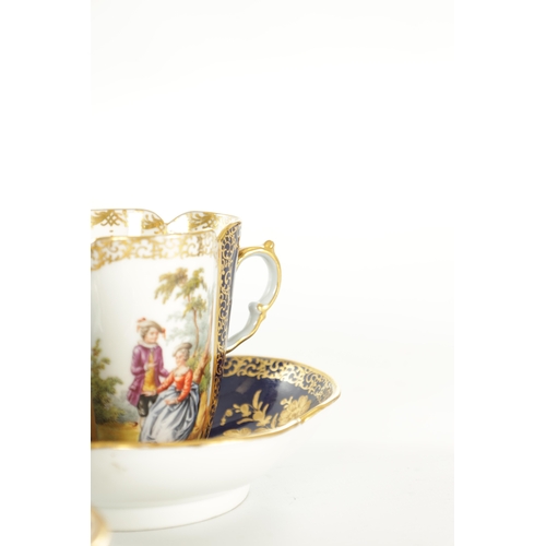 92 - SET OF FOUR TWO HANDLED DRESDEN CUP AND SAUCERS