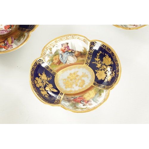 92 - SET OF FOUR TWO HANDLED DRESDEN CUP AND SAUCERS