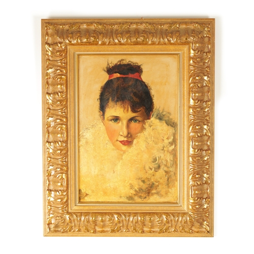 EMILE COHL (FRENCH 1857-1938). OIL ON GLASS. Portrait of a girl in fur ...