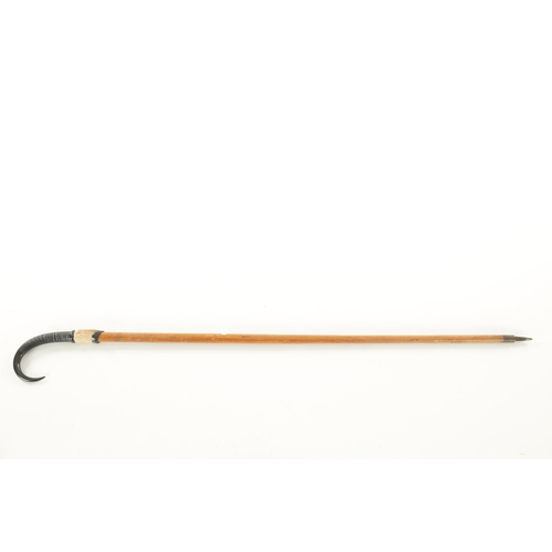 727 - A SWISS HIKING WALKING STICK with a goat horn handle and metal spike tip - engraved Pilatus-Kulm to ... 