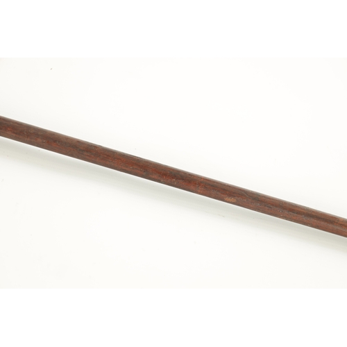 733 - A 19TH CENTURY INDIAN HARDWOOD AND INLAID BRASS WALKING STICK (92cm overall)