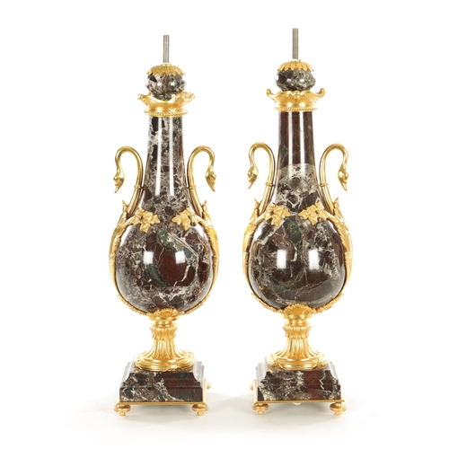 773 - A FINE PAIR OF LATE 19TH CENTURY LOUIS XVI STYLE URN SHAPED CASSOLETTES converted into lamp bases, w... 