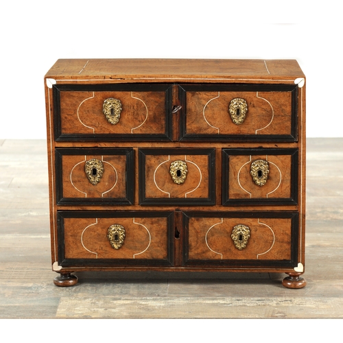 1357 - A GOOD LATE 17TH CENTURY CONTINENTAL WALNUT AND BONE INLAID TABLE CABINET with ebonised mouldings an... 