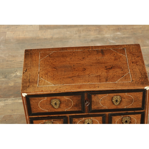 1357 - A GOOD LATE 17TH CENTURY CONTINENTAL WALNUT AND BONE INLAID TABLE CABINET with ebonised mouldings an... 