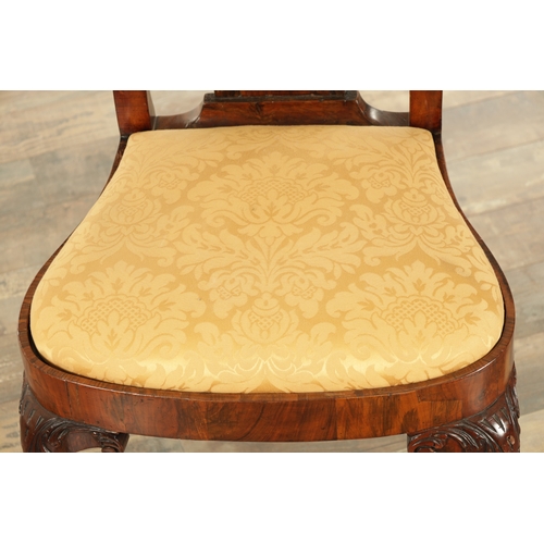 1404 - A QUEEN ANNE FIGURED WALNUT SIDE CHAIR with a solid vase-shaped splat, drop-in seat and raised on le... 