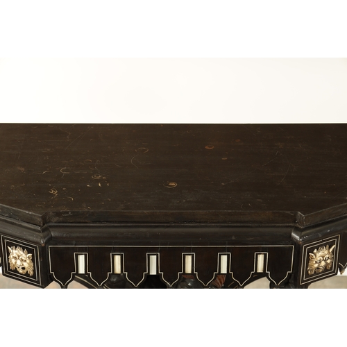 1405 - A GOOD 19TH CENTURY EBONY AND IVORY INLAID ITALIAN BLACKAMOOR SIDE TABLE the shaped marble top above... 