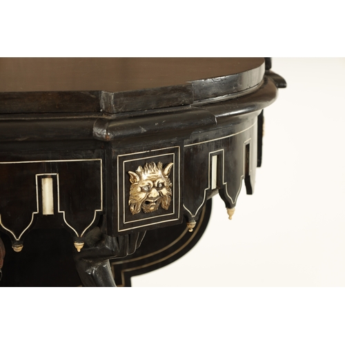 1405 - A GOOD 19TH CENTURY EBONY AND IVORY INLAID ITALIAN BLACKAMOOR SIDE TABLE the shaped marble top above... 