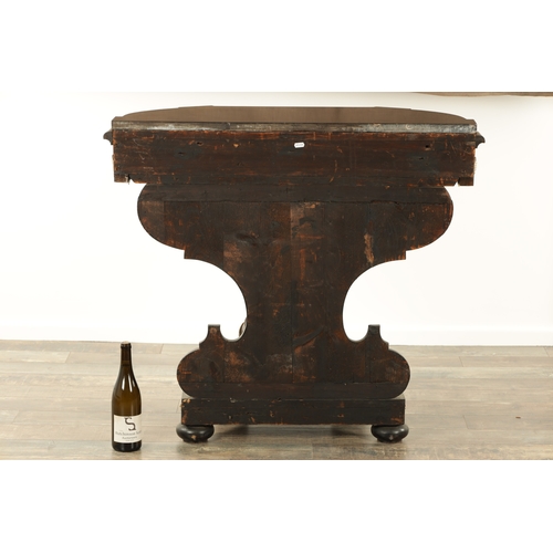 1405 - A GOOD 19TH CENTURY EBONY AND IVORY INLAID ITALIAN BLACKAMOOR SIDE TABLE the shaped marble top above... 