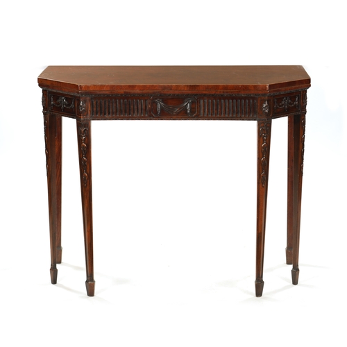 1406 - A LATE GEORGIAN ADAM-STYLE MAHOGANY CARD TABLE with ribbon and swag work carving (91cm wide 45cm dee... 