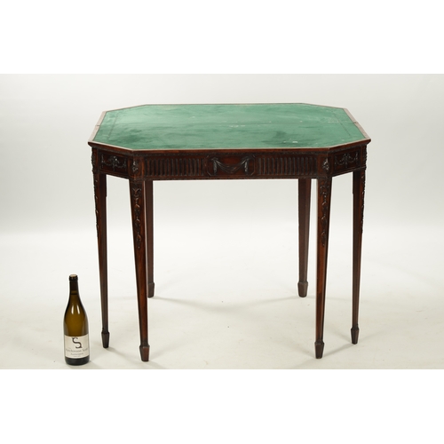 1406 - A LATE GEORGIAN ADAM-STYLE MAHOGANY CARD TABLE with ribbon and swag work carving (91cm wide 45cm dee... 