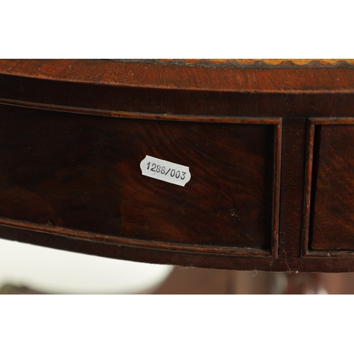 1418 - A REGENCY FLAME MAHOGANY DRUM TABLE with a leather top above a shallow freeze with fitted drawers, r... 