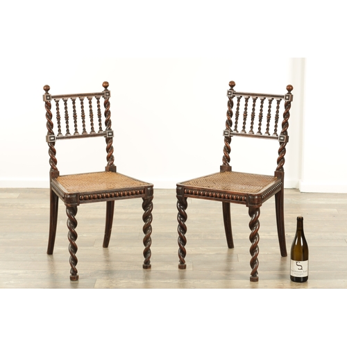 1421 - A PAIR OF LATE 19TH CENTURY OAK HALL CHAIRS with barely twist frames and Bergere seats (44cm wide 85... 