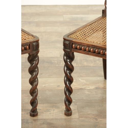 1421 - A PAIR OF LATE 19TH CENTURY OAK HALL CHAIRS with barely twist frames and Bergere seats (44cm wide 85... 