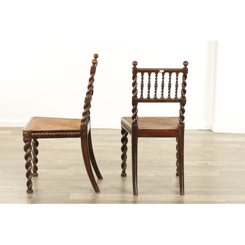 1421 - A PAIR OF LATE 19TH CENTURY OAK HALL CHAIRS with barely twist frames and Bergere seats (44cm wide 85... 