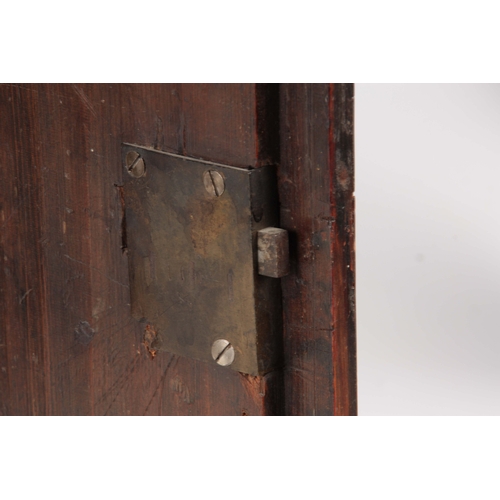 1422 - AN 18TH CENTURY OAK AND CROSSBANDED FIGURED WALNUT SPICE CABINET with hinged door enclosing a shelve... 