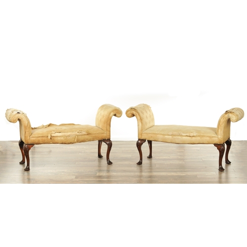 1426 - A PAIR OF GEORGE III STYLE MAHOGANY WINDOW SEATS OF LARGE SIZE with serpentine fronts and scrolled e... 