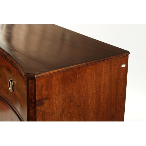 1456 - AN UNUSUAL LATE GEORGIAN FIGURED MAHOGANY INVERTED BOW FRONT CHEST OF DRAWERS having three graduated... 