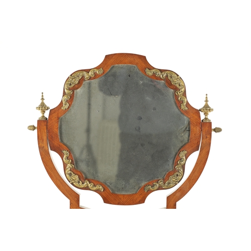 1523 - A FINE 19TH CENTURY KINGWOOD AND ORMOLU MOUNTED DRESSING TABLE MIRROR with a hinged shaped mirror ba... 