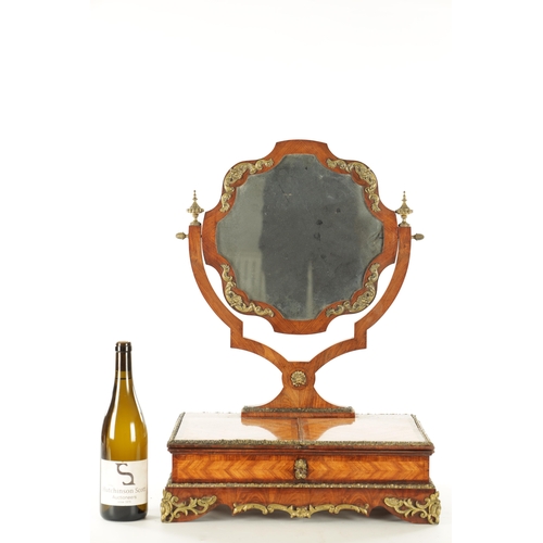 1523 - A FINE 19TH CENTURY KINGWOOD AND ORMOLU MOUNTED DRESSING TABLE MIRROR with a hinged shaped mirror ba... 