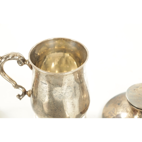 427 - A COLLECTION OF SILVER ITEMS comprising of two mugs, two ink wells and a cigarette case, 600 grams n... 