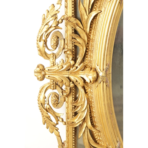 1415 - AN IMPRESSIVE 19TH CENTURY CARVED GILT WOOD OVER MANTEL MIRROR OF LARGE SIZE having an oval bevelled... 