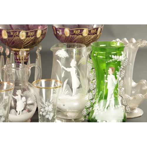 1 - A LARGE COLLECTION OF COLOURED 19TH CENTURY AND LATER GLASSWARE including decanters, cranberry a cen... 