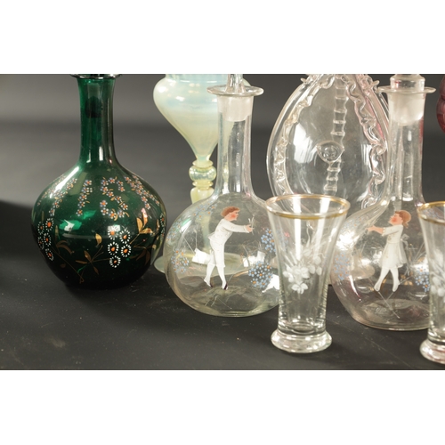 1 - A LARGE COLLECTION OF COLOURED 19TH CENTURY AND LATER GLASSWARE including decanters, cranberry a cen... 