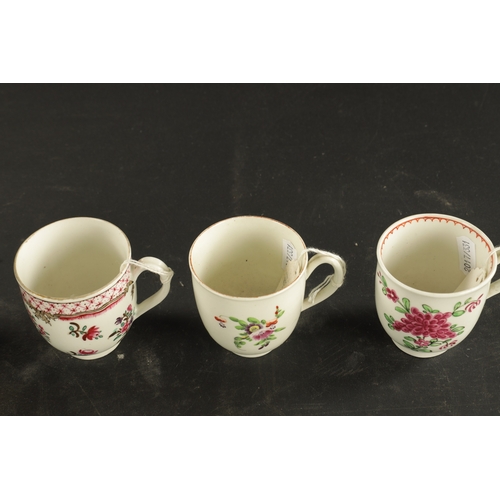 103 - THREE WORCESTER COFFEE CUPS CIRCA 1770 (6.5cm high)