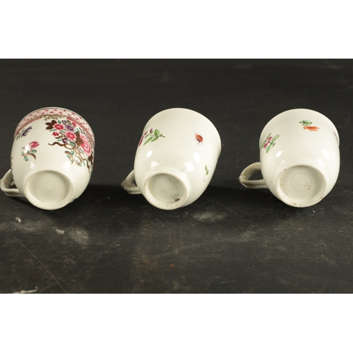 103 - THREE WORCESTER COFFEE CUPS CIRCA 1770 (6.5cm high)