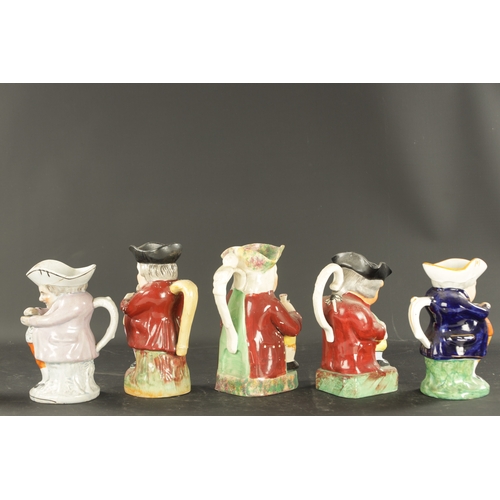 109 - A COLLECTION OF FIVE MID 19TH CENTURY STAFFORDSHIRE TOBY JUGS comprising a Staffordshire snuff taker... 