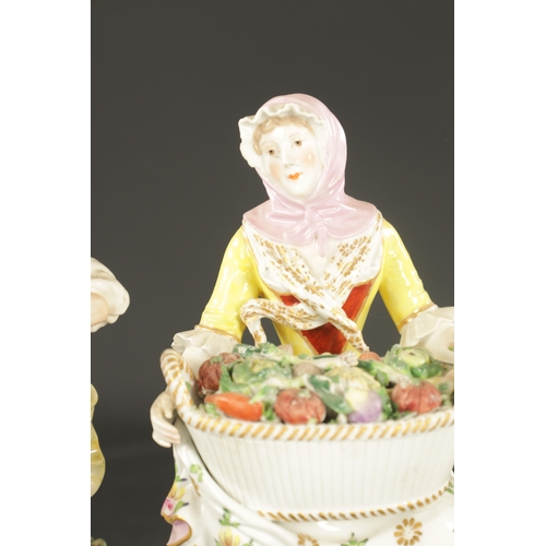 115 - A CHELSEA/DERBY PORCELAIN FIGURE OF A FRUIT SELLER CIRCA 1770, along with A DERBY PORCELAIN CANDLEST... 