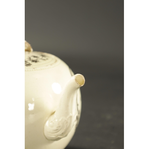 118 - A LATE 18TH CENTURY LEEDS CREAMWARE TEAPOT transfer printed with sailor's departure (13cm high)