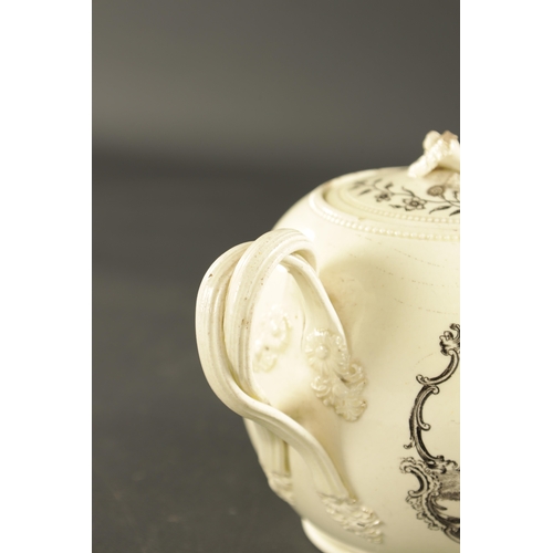 118 - A LATE 18TH CENTURY LEEDS CREAMWARE TEAPOT transfer printed with sailor's departure (13cm high)