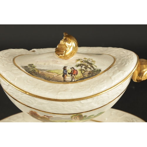 119 - A WILSON CREAMWARE TUREEN AND COVER PAINTED WITH RURAL LANDSCAPES CIRCA 1800 WITH DISHES - impressed... 