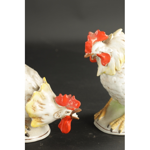 124 - TWO PAIRS OF GERMAN PORCELAIN CHICKENS CIRCA 1900 (19cm high)