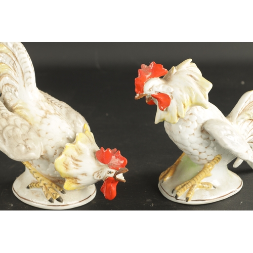 124 - TWO PAIRS OF GERMAN PORCELAIN CHICKENS CIRCA 1900 (19cm high)