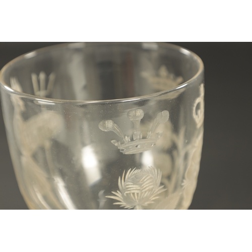 13 - A LATE JACOBITE RUMMER engraved with Bonnie Prince Charlie, the crown of England, and other matching... 