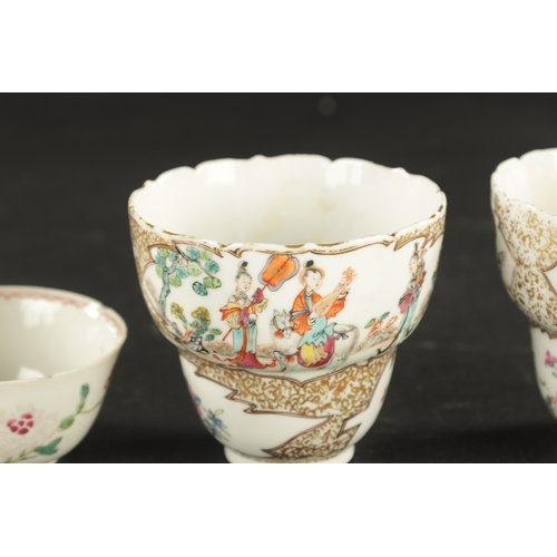 133 - A PAIR OF CHINESE PORCELAIN BEAKERS painted with figures in gardens circa 1750, along with A CHINESE... 