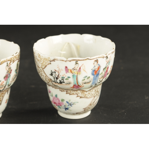 133 - A PAIR OF CHINESE PORCELAIN BEAKERS painted with figures in gardens circa 1750, along with A CHINESE... 