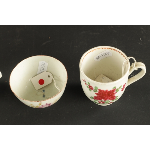 134 - A RARE EARLY BOW TEA BOWL CIRCA 1750, TOGETHER WITH A BRISTOL FLUTED COFFEE CUP CIRCA 1770 AND A BOW... 