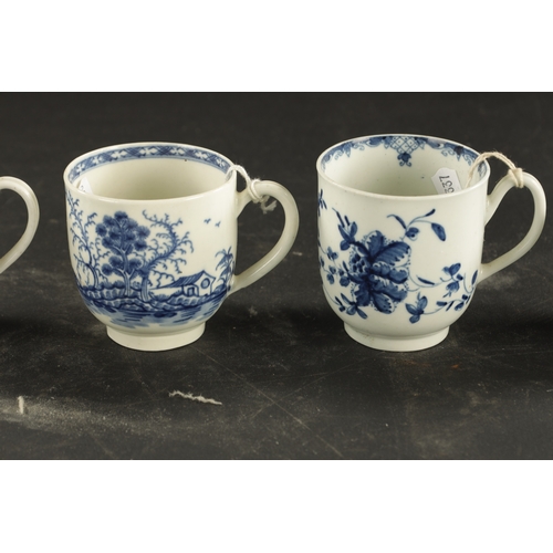 135 - A WORCESTER HOLLOW ROCK LILY PATTERN FLUTED CUP CIRCA 1760, TOGETHER WITH THREE SIMILAR COFFEE CUPS ... 